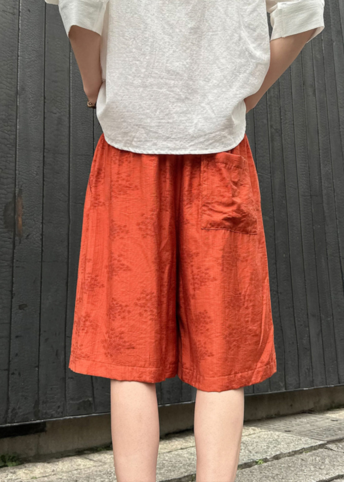 Modern Beige Pockets Elastic Waist Linen Thin Shorts Summer