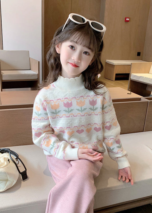 Modern Beige Ruffled Patchwork Cotton Knit Sweater Spring