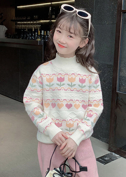 Modern Beige Ruffled Patchwork Cotton Knit Sweater Spring