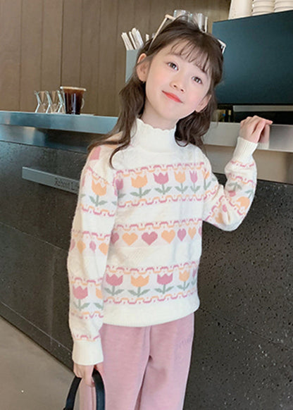 Modern Beige Ruffled Patchwork Cotton Knit Sweater Spring