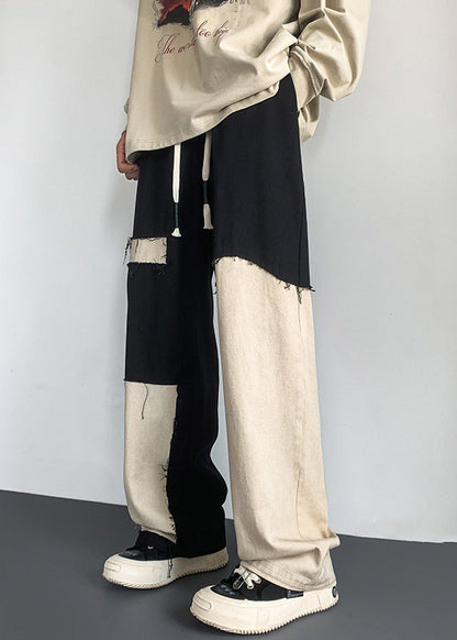 Modern Black Asymmetrical Elastic Waist Cotton Pants Spring