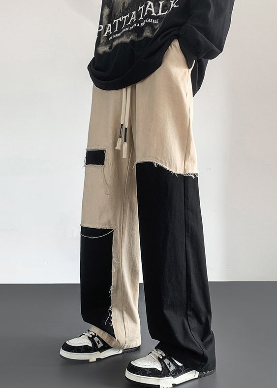 Modern Black Asymmetrical Elastic Waist Cotton Pants Spring