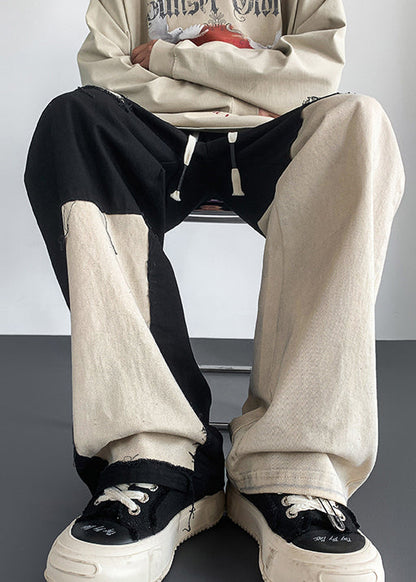 Modern Black Asymmetrical Elastic Waist Cotton Pants Spring