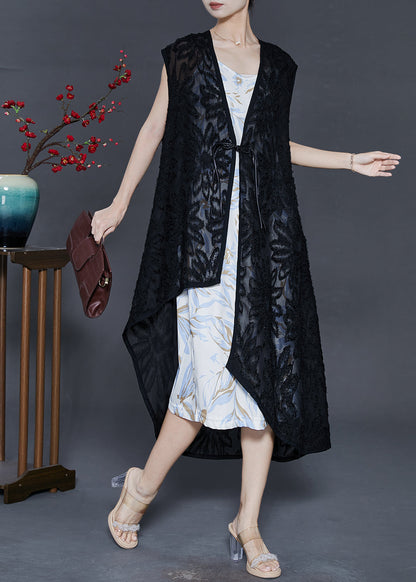 Modern Black Asymmetrical Chiffon Loose Vest Summer