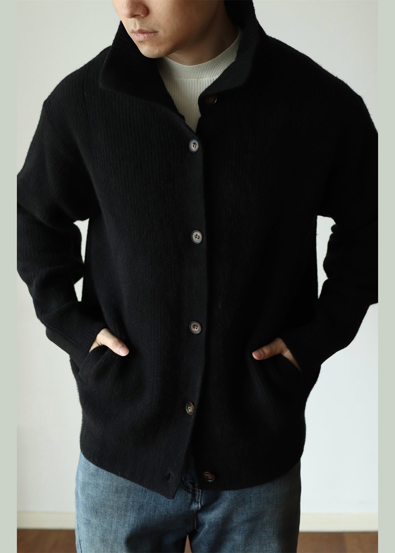 Modern Black Button Cozy Woolen Coat Winter