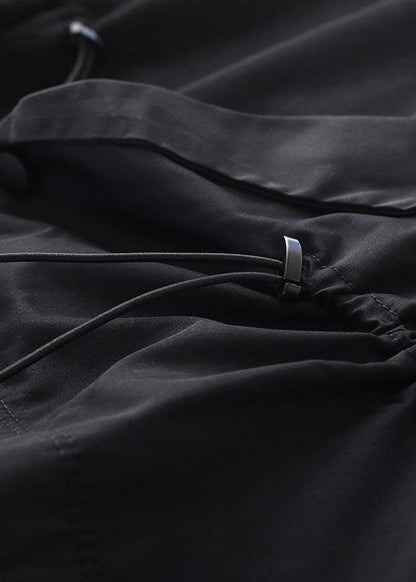Modern Black Cinched Pockets Asymmetrical Design Skirt