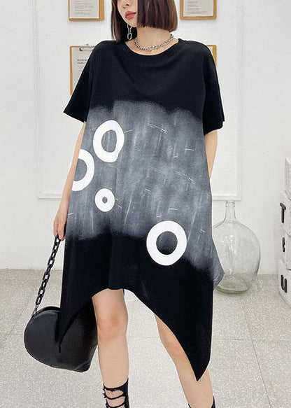 Modern Black Circle Asymmetric Cotton Dresses Short Sleeve