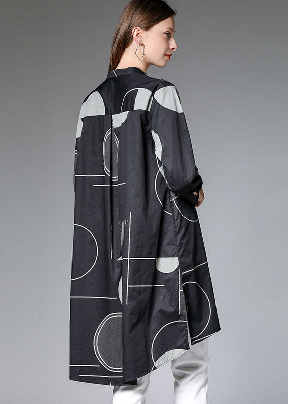 Modern Black Geometric Low High Design Side Open Long Shirts Shirts Fall