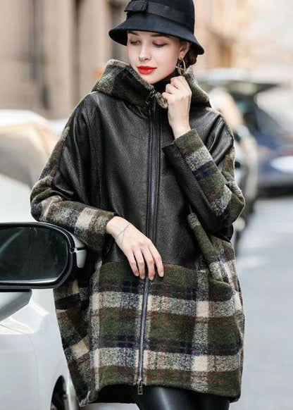 Modern Black Hooded Patchwork Sheepskin Wool Coats Winter