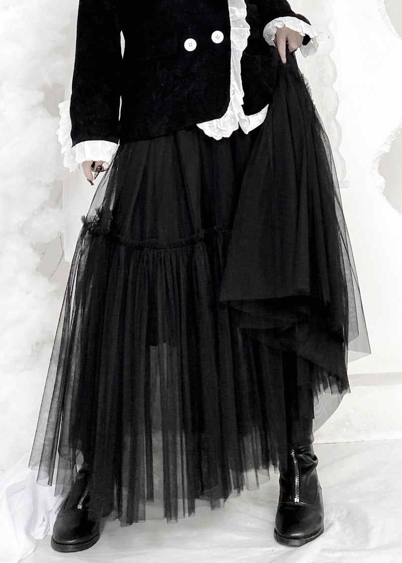 Modern Black Layered Design Ruffled Patchwork Tulle a Line Skirts Fall