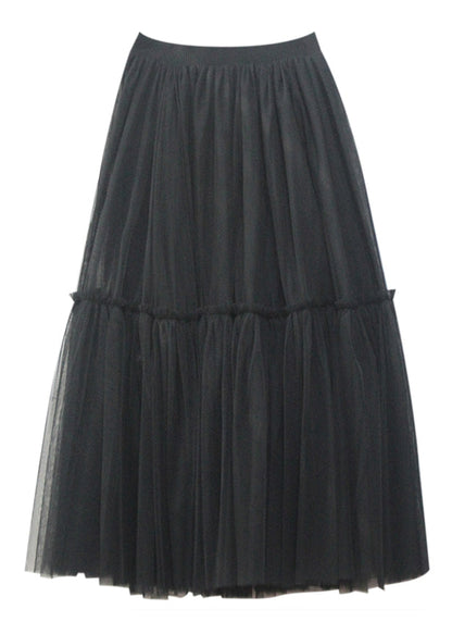 Modern Black Layered Design Ruffled Patchwork Tulle a Line Skirts Fall