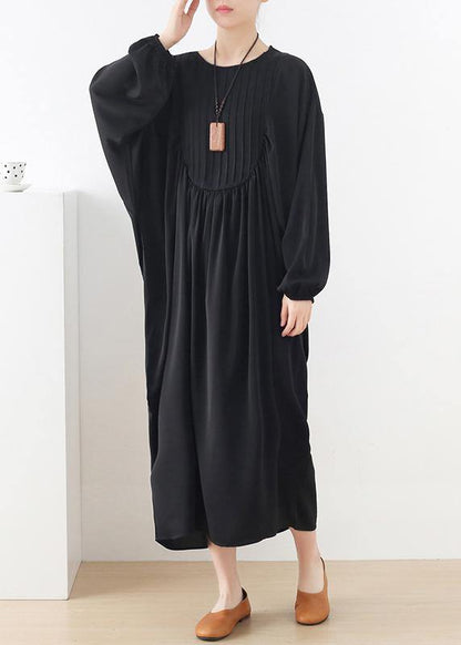 Modern Black Long Sleeve Cotton O-neck Spring Long Dresses