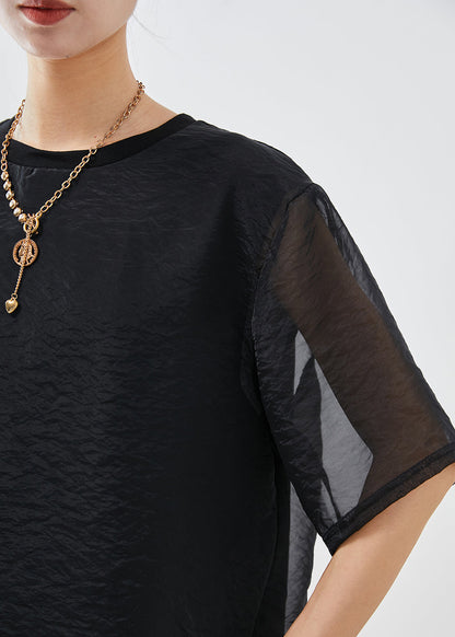 Modern Black Oversized Fake Two Piece Tulle Upf 50+ Tops Summer