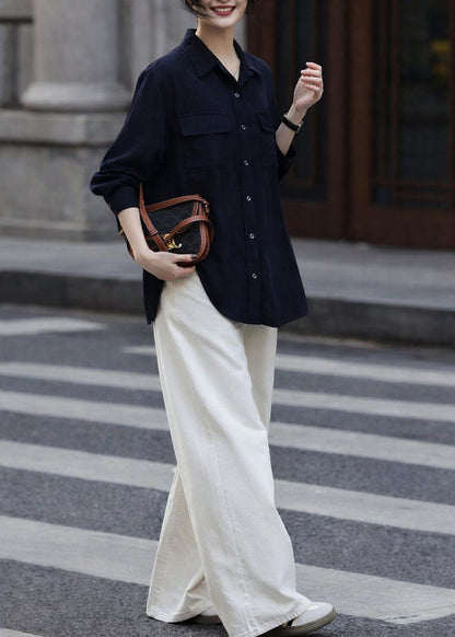 Modern Black Oversized Pockets Cotton Shirt Spring