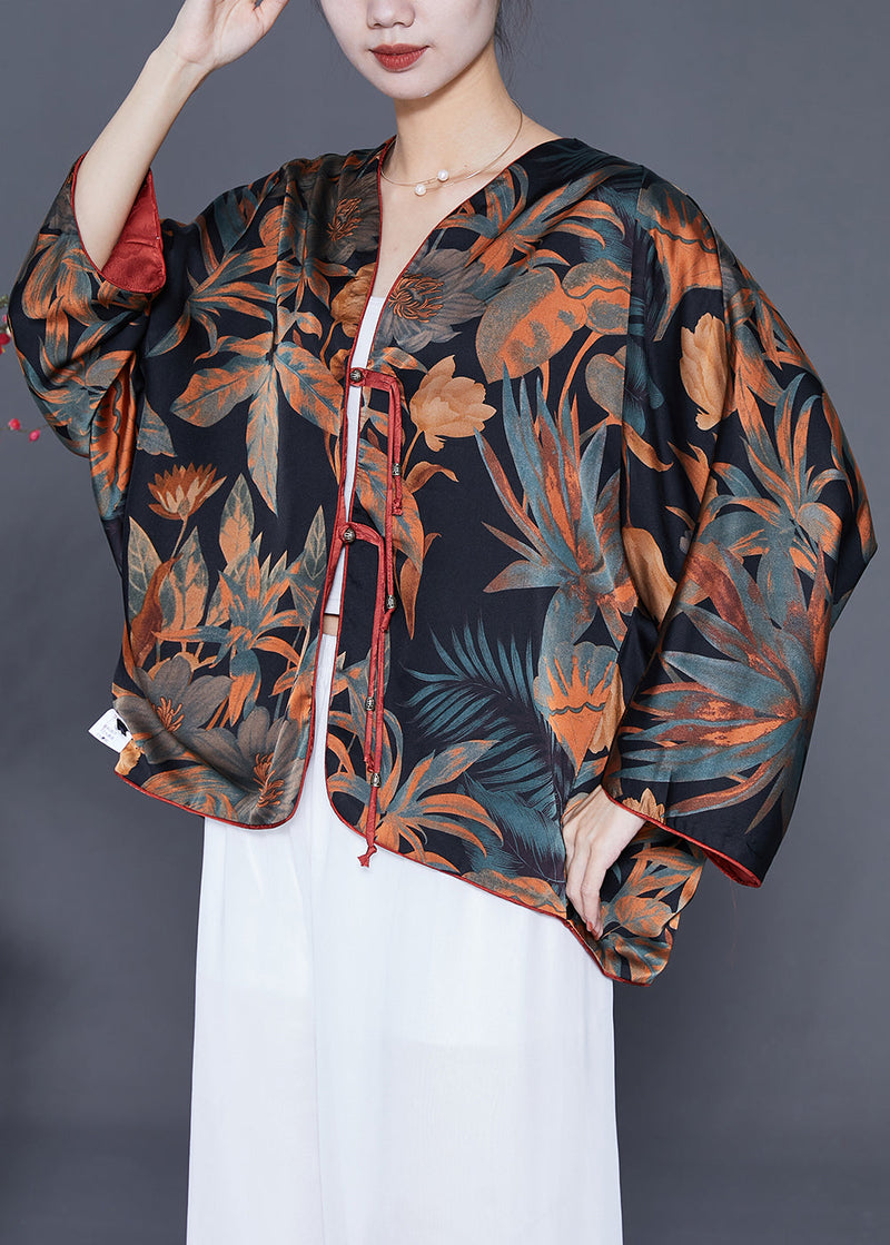 Modern Black Oversized Print Wear on Both Sides Silk Cardigans Spring