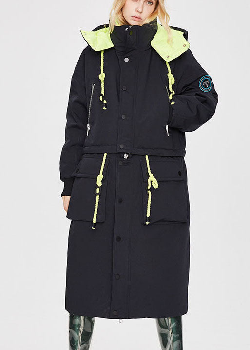 Modern Black Pockets Button Thick Lengthen Winter Duck Down Coat