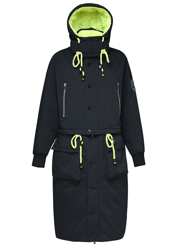 Modern Black Pockets Button Thick Lengthen Winter Duck Down Coat