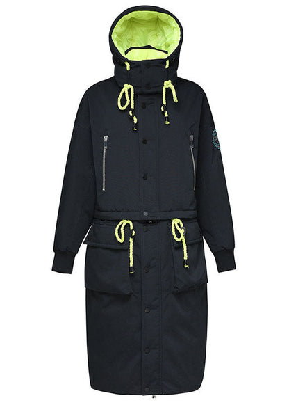 Modern Black Pockets Button Thick Lengthen Winter Duck Down Coat