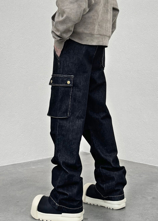 Modern Black Pockets High Waist Denim Pants Spring