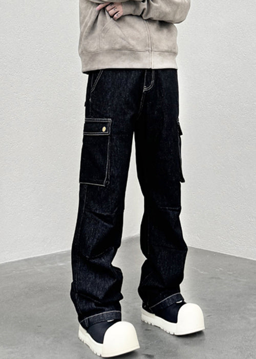 Modern Black Pockets High Waist Denim Pants Spring