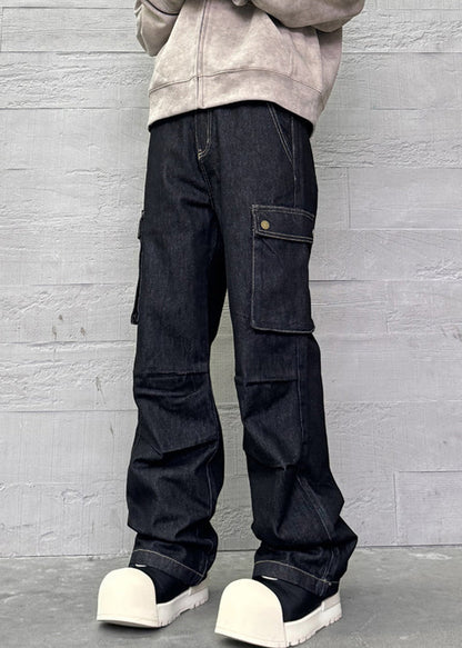 Modern Black Pockets High Waist Denim Pants Spring
