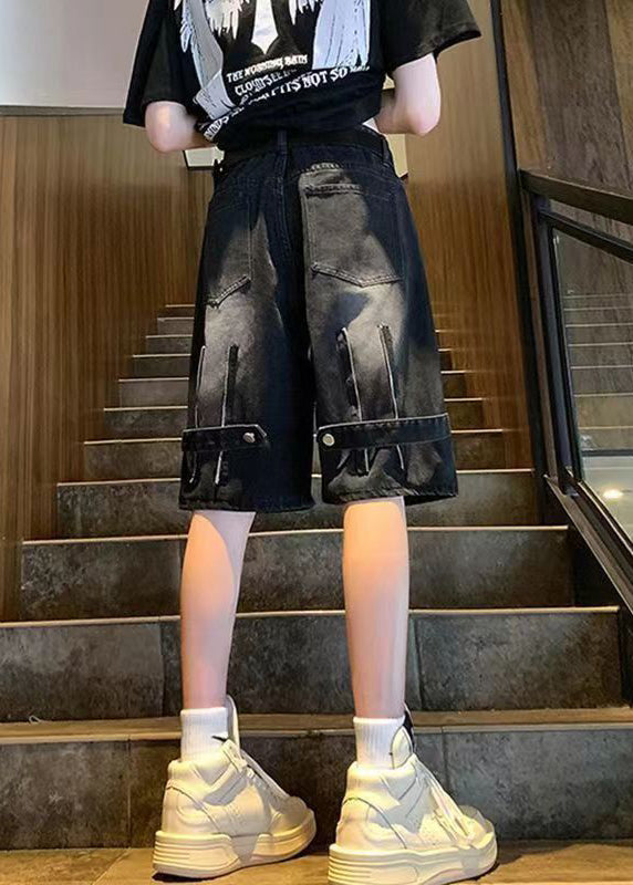 Modern Black Pockets High Waist Denim Shorts Summer