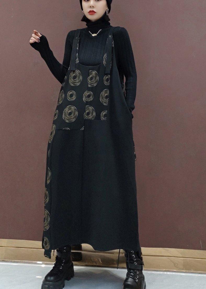 Modern Black Print Quilting Clothes Patchwork Kaftan Spring Dress