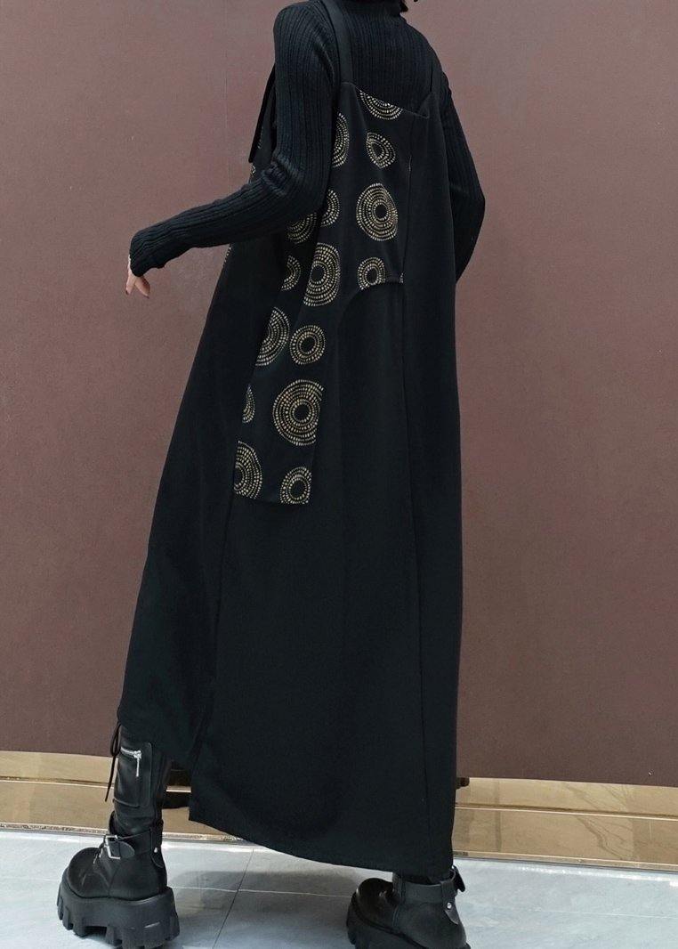 Modern Black Print Quilting Clothes Patchwork Kaftan Spring Dress