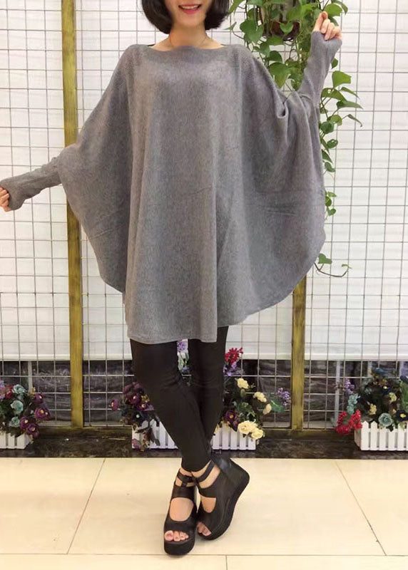 Modern Black Slash Neck Loose Fall Wool Knitted Sweaters