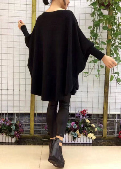 Modern Black Slash Neck Loose Fall Wool Knitted Sweaters
