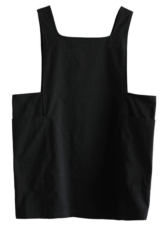 Modern Black Square Collar Pockets Summer Cotton Dresses Sleeveless