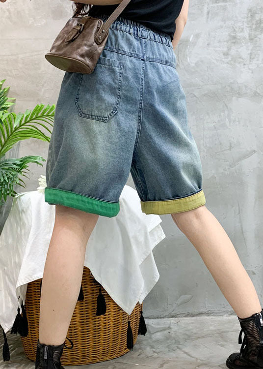 Modern Blue Embroideried Denim Summer Shorts