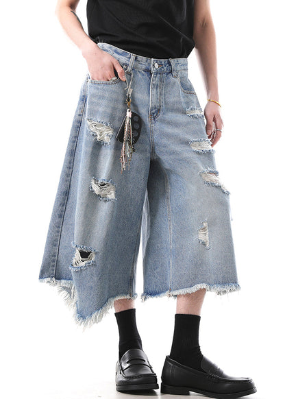 Modern Blue Hole High Waist Denim Crop Pants Summer