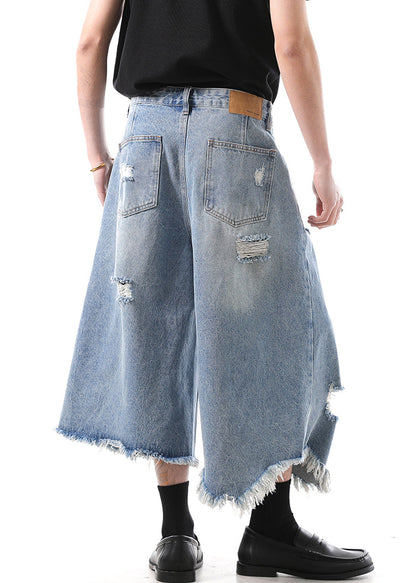 Modern Blue Hole High Waist Denim Crop Pants Summer