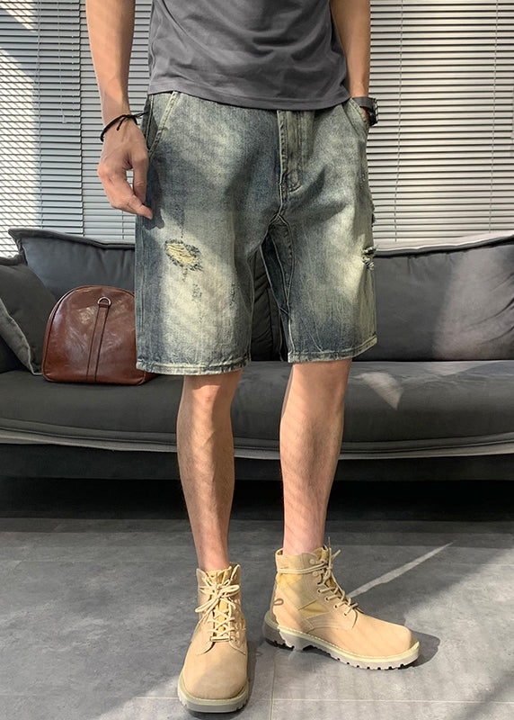 Modern Blue Hole Pockets Denim Shorts Summer