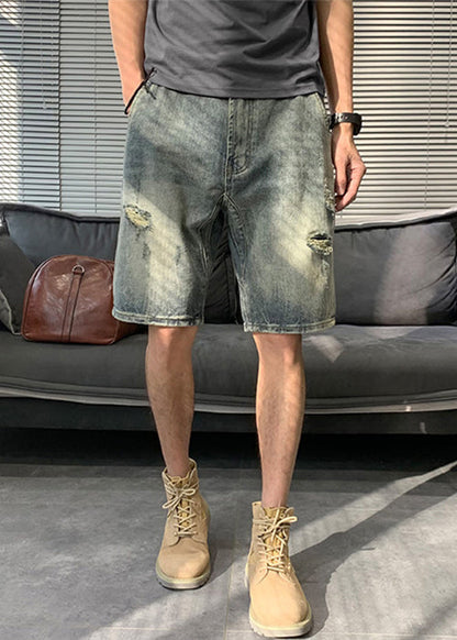 Modern Blue Hole Pockets Denim Shorts Summer