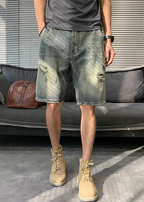 Modern Blue Hole Pockets Denim Shorts Summer