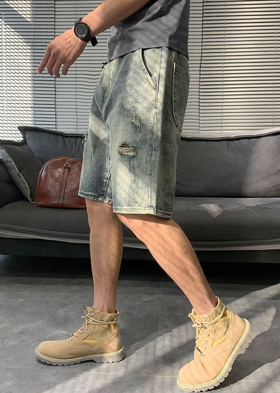 Modern Blue Hole Pockets Denim Shorts Summer