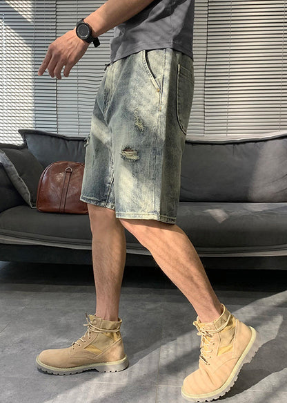 Modern Blue Hole Pockets Denim Shorts Summer