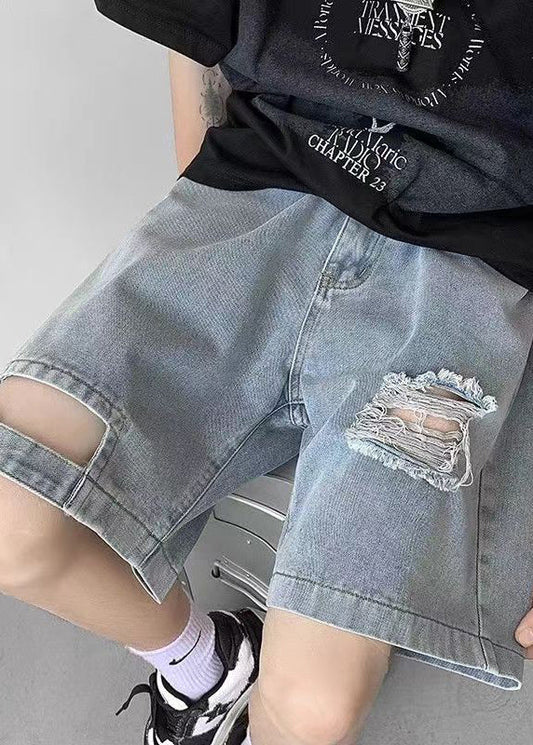 Modern Blue Hole Pockets High Waist Denim Shorts Summer
