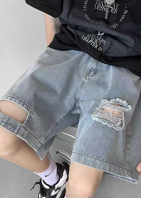 Modern Blue Hole Pockets High Waist Denim Shorts Summer
