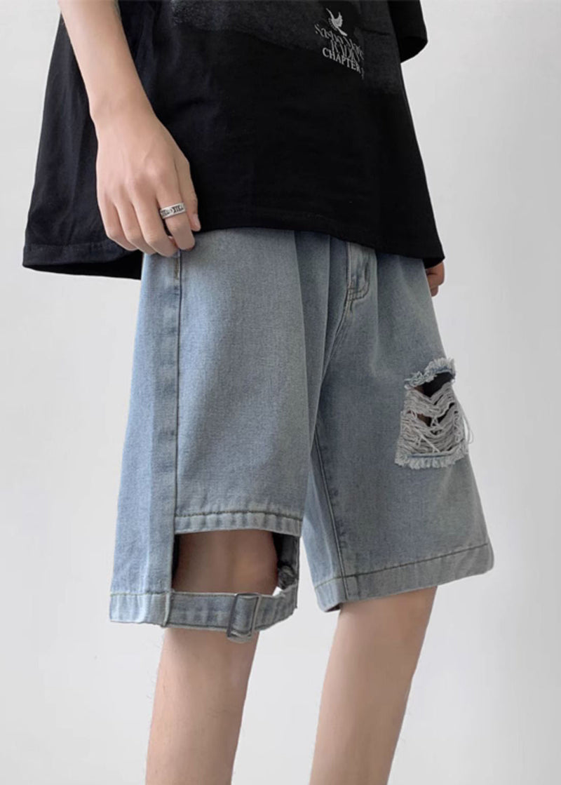 Modern Blue Hole Pockets High Waist Denim Shorts Summer