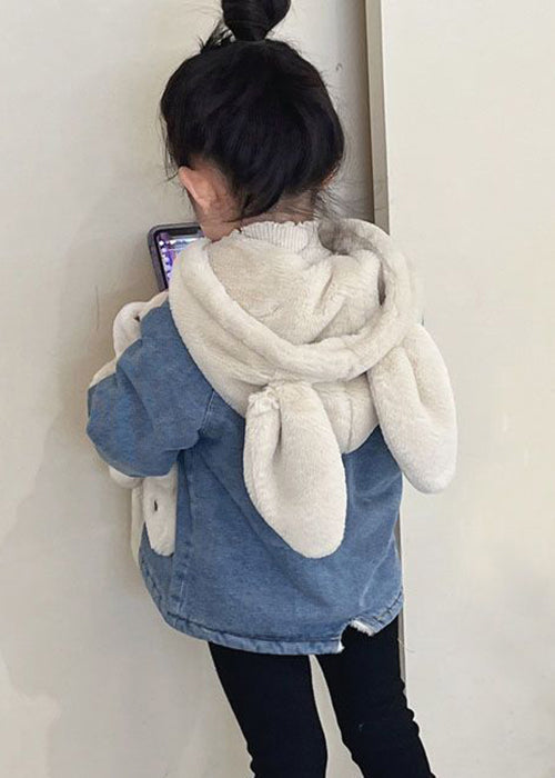 Modern Blue Hooded Zippered Patchwork Warm Fleece Coat Long Sleeve