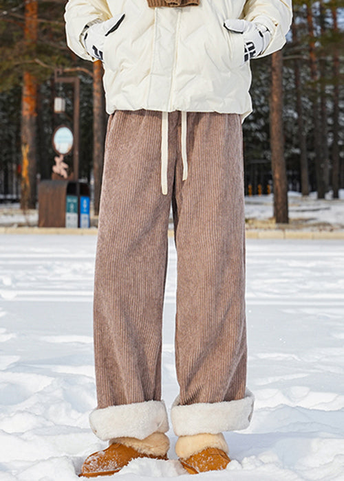 Modern Blue Lace Up Elastic Waist Warm Fleece Pants Winter