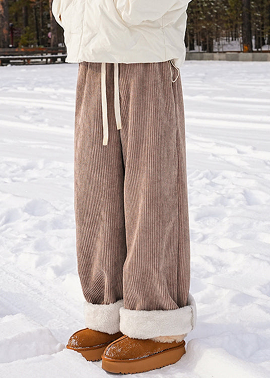 Modern Blue Lace Up Elastic Waist Warm Fleece Pants Winter