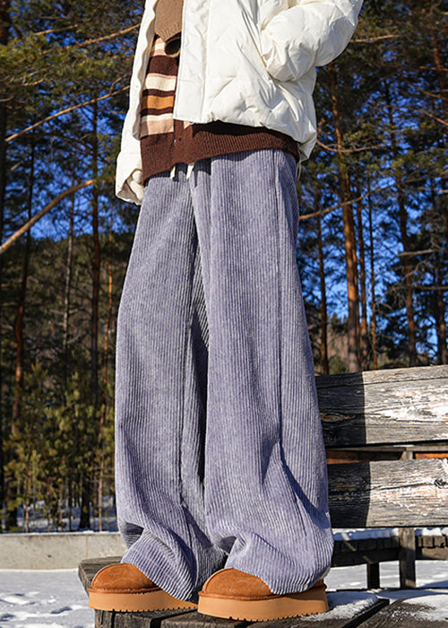 Modern Blue Lace Up Elastic Waist Warm Fleece Pants Winter