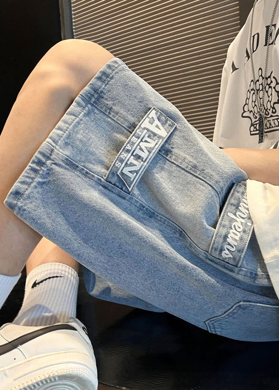 Modern Blue Letter Pockets Patchwork Denim Shorts Summer