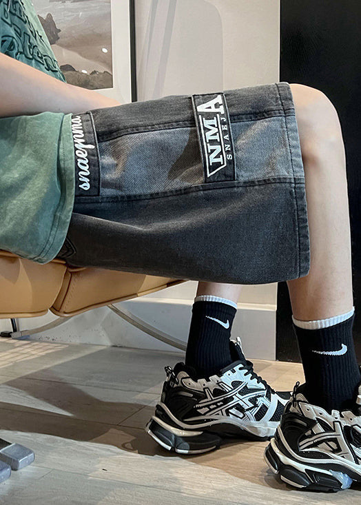 Modern Blue Letter Pockets Patchwork Denim Shorts Summer