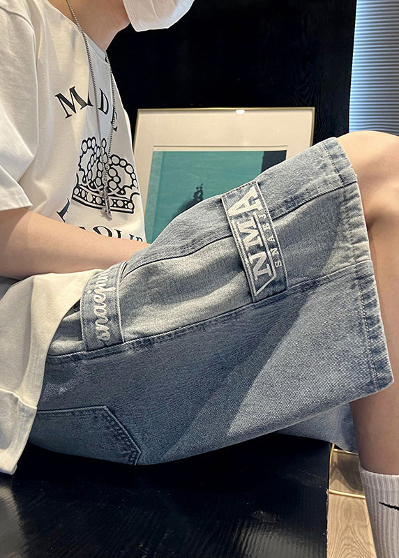 Modern Blue Letter Pockets Patchwork Denim Shorts Summer