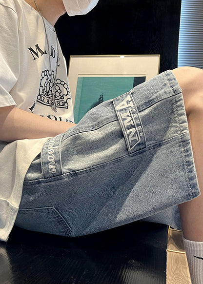 Modern Blue Letter Pockets Patchwork Denim Shorts Summer